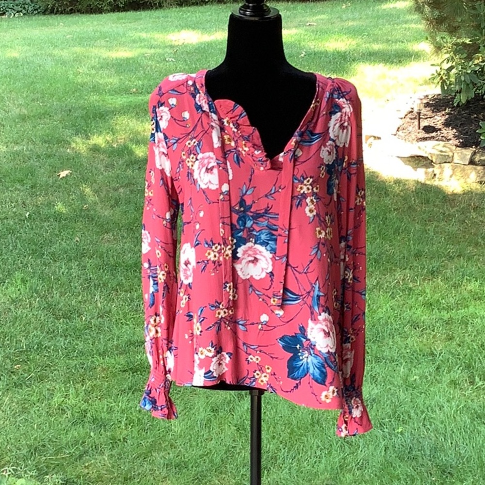 Sanctuary Pink Floral Viscose Ruffle Blouse Med